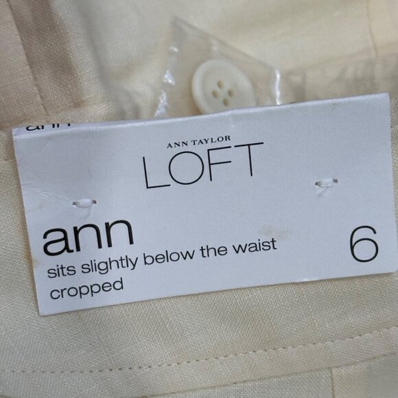 Ann Taylor Loft Womens Linen Blend Cropped Cuffed Pants Size 6 Cream New - Picture 3 of 10